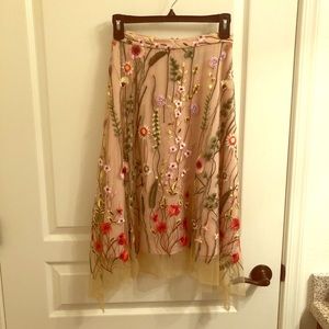 Anthropologie Embroidered Floral Midi Skirt Size 0